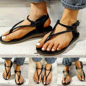 Summer Women Retro Flat Open Toe Breathable Sandals Buckle Strap Beach Shoes