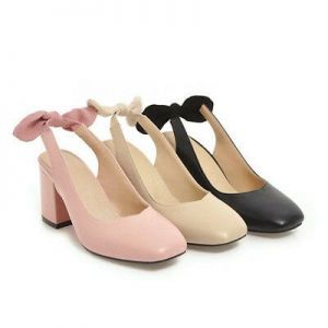 Women Bow Slingback Sandals Pumps Block Heels Square Toe Casual Shoes Size 4.5-8
