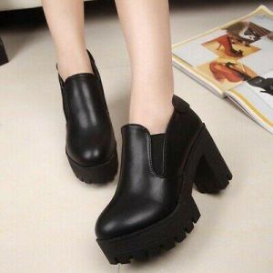 Women Winter PU Faux Leather Ankle Boots Casual High Heel Platform Roman Shoes