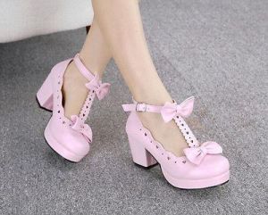 Ladies Girls Kawaii Bowknot Sandals T-strap Mary Jane Summer Block Heel Shoes