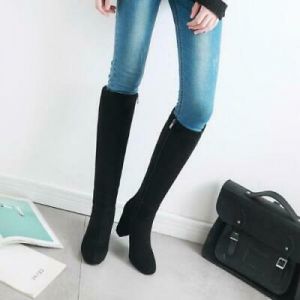 נעלולי פלא נעלי עקב 2020 New Women&#039;s Knee High Boots Block Heels Side Zipper Casual Shoe Square Toe