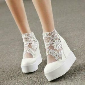 נעלולי פלא נעלי עקב Hidden Wedge high heels Lace Girl Boots Womens Mesh Zip Shoes platform pumps hot