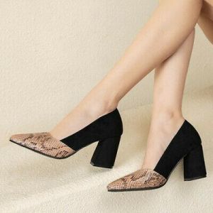 נעלולי פלא נעלי עקב Women Slip On Pointy Toe Block Heel Elegant Formal Office Splice Color Shoes New