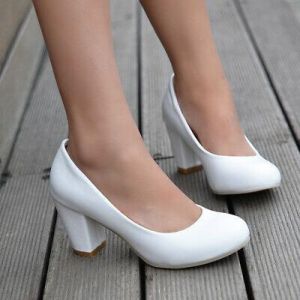 נעלולי פלא נעלי עקב Womens High Heels Formal Office OL Pumps Round Toe Mary Janes Work Shoes Slip On