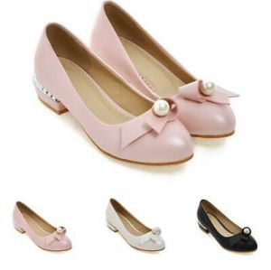 נעלולי פלא נעלי עקב 3 Farben Damenschuhe Perlen Schlupf Rund 34/43 Schleife Niedriger Absatz Neu B