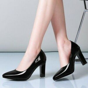 נעלולי פלא נעלי עקב Women High Heels Patent Leather Pointed Toe Pumps OL Office Casual Shoes Slip On