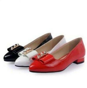 נעלולי פלא נעלי עקב Sweet Womens Brogue Patent Leather Bowknot Pointed Toe Chunky Heels Casual Shoes