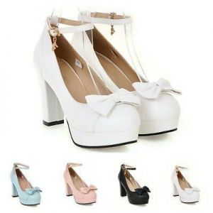 נעלולי פלא נעלי עקב Mode Platform Blockabsatz Rund Knöchelriemen Schleife Damenschuhe 41 42 43 Pumps