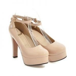 נעלולי פלא נעלי עקב Elegant Womens Patent Leather Round Toe Block Heels Ankle Strap Mary Janes Shoes