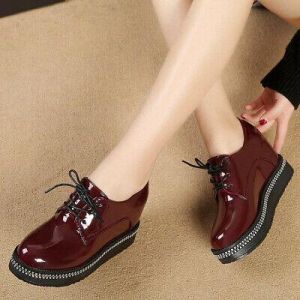 נעלולי פלא נעלי עקב British Womens Court Pumps Hidden Wedge Heels Platform Creepers Lace Up Shoes Sz