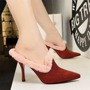נעלולי פלא נעלי עקב Women&#039;s Suede Mules High Heels Pumps Pointed Toe Sandals Casual Party Shoes BN