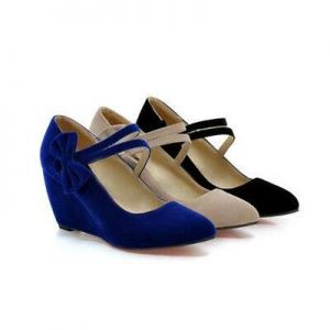 נעלולי פלא נעלי עקב Retro Ladies Wedge Heels Pointed Toe Ankle Strap Pumps Casual Shoes UK Size New