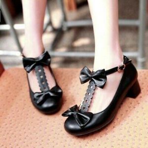 נעלולי פלא נעלי עקב Women&#039;s Girls 47/48/49/50 T Strap Bowknot Round Toe Thick Heel Mary Janes Shoes