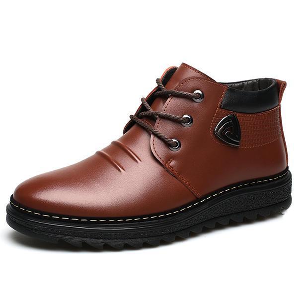נעלולי פלא נעלי גברים Men Comfortable Warm Fur Lining Ankle Leather Boots