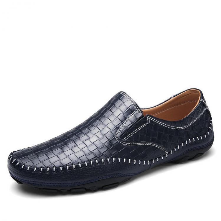נעלולי פלא נעלי גברים Men Genuine Leather Woven Style Casual Slip On Flats Loafers