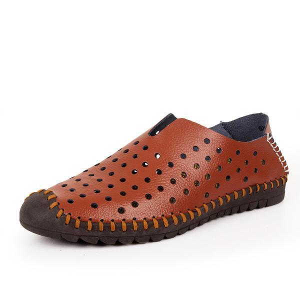 נעלולי פלא נעלי גברים Men Hollow Out Oxfords Breathable Soft Leather Shoes
