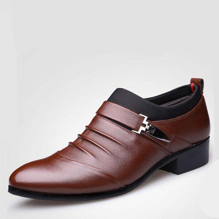 נעלולי פלא נעלי גברים Men Pure Color Slip On Casual Soft Business Office Leather Oxfords