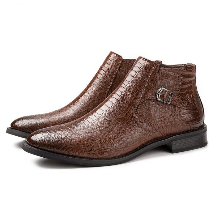 נעלולי פלא נעלי גברים Men Genuine Leather Snake Pattern Elastic Band Casual Soft Ankle Boots