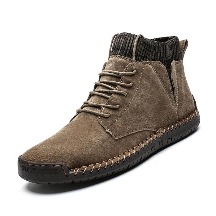 נעלולי פלא נעלי גברים Men Anti-Collision Casual Spicing Leather Outdoor Hiking Ankle Boots