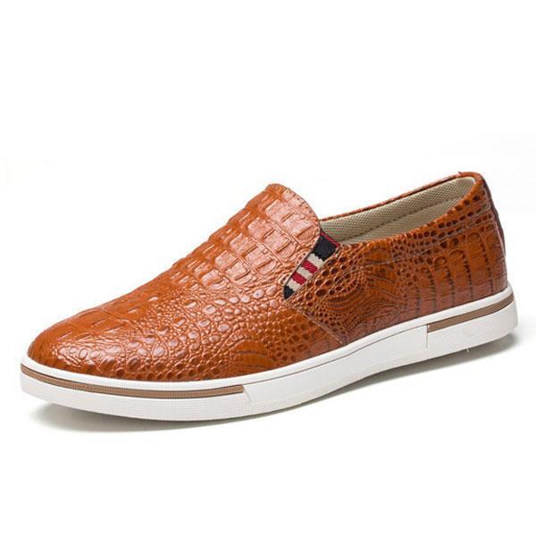 נעלולי פלא נעלי גברים Men Genuine Leather Pattern Slip On Elastic Band Sneakers