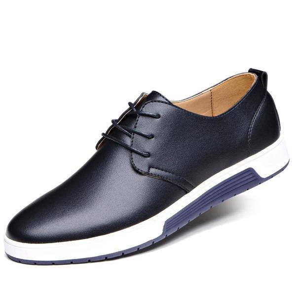 נעלולי פלא נעלי גברים Men Leather Flat Outdoor Casual Lace Up Soft Round Toe Oxfords Sneaker Shoes