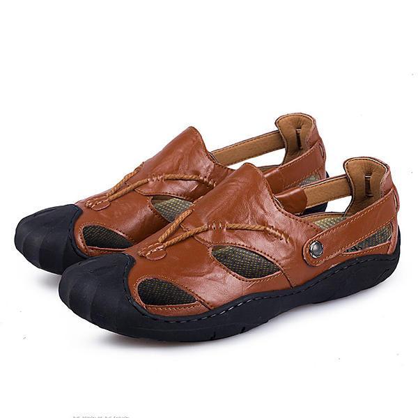 נעלולי פלא נעלי גברים Men Comfortable Anti Collision Toe Genuine Leather Sandals Shoes