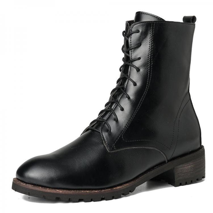 נעלולי פלא נעלי גברים Men Retro Pure Color Genuine Leather Punk Motorcycle Ankle Boots