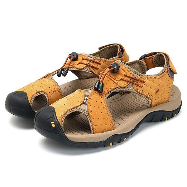 נעלולי פלא נעלי גברים Men Anti Collision Toe Breathable Hollow Outs Adjustable Lace Up Sandals Shoes