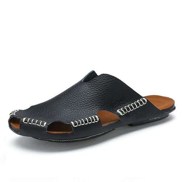 נעלולי פלא נעלי גברים Men Handmade Hole Sandals Light Leather Cool Slippers