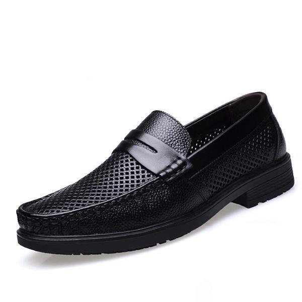 נעלולי פלא נעלי גברים Men Breathable Hollow Outs Genuine Leather Oxfords Business Shoes