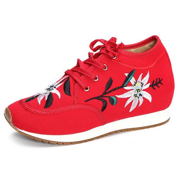 נעלולי פלא נעלי נשים Chinese Embroidered Lace Up Casual Round Toe Shoes