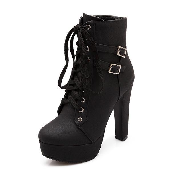 נעלולי פלא נעלי נשים Plus Size Women Stiletto Heel Buckle Strap Ankle Boots