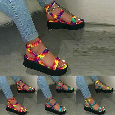 נעלולי פלא נעלי בית וסנדלים Women Open Toe Platform Flats with Buckle Ankle Straps Beach Shoe Roman Sandals