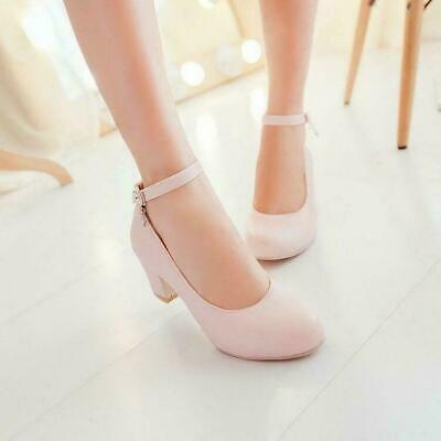 נעלולי פלא נעלי עקב Womens Mary Janes Chunky Heel Ankle Strap Pumps Court Party Dress Shoes Size