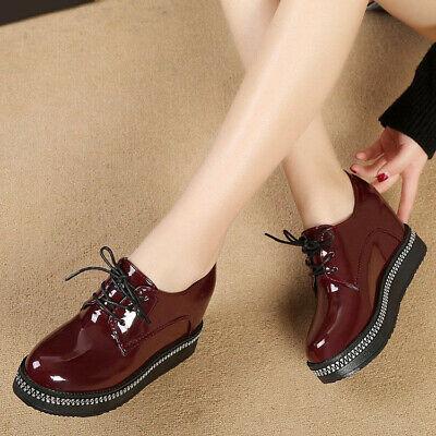 נעלולי פלא נעלי עקב British Womens Court Pumps Hidden Wedge Heels Platform Creepers Lace Up Shoes Sz
